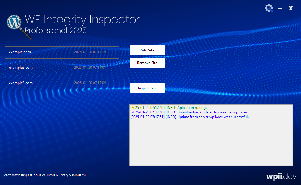 WP Integrity Inspector Tool screenshot - application main screen